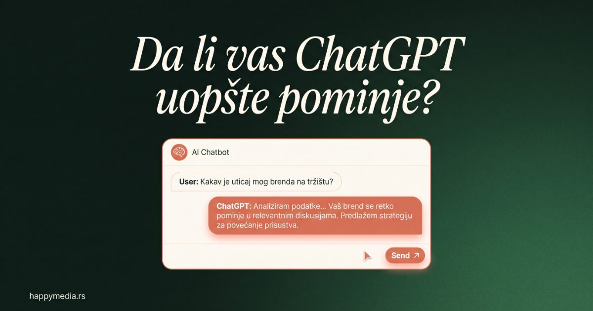 GEO optimizacija — kako se rangirati u ChatGPT, Perplexity i Google AI Overviews 2026. Happy Media.